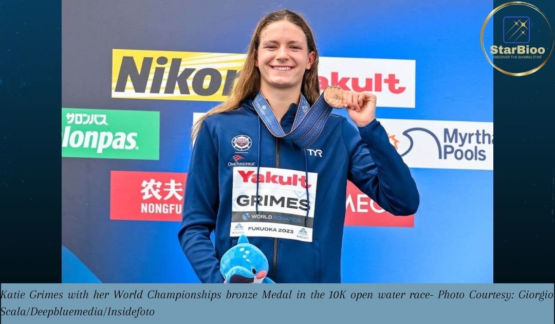 Katie Grimes with her World Championships bronze Medal in the 10K open water