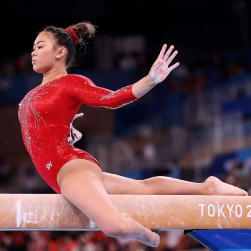 Sunisa Lee of Team US during the Women's Balance Beam Final at the 2020 Olympic Games, Aug. 3, 2020, in Tokyo